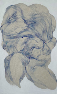 assemblage - Shirayuki, 135x80, Farbstifte und Muschelpigment Shirayuki auf Leinwand, 2023