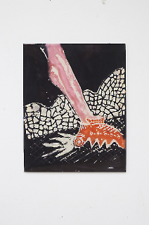 angry shoe, 80x 60, Wax Print, Textilfarbe 