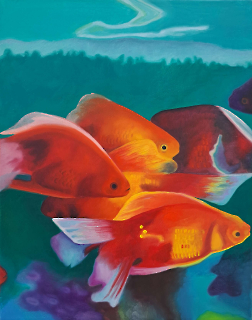 Fische 1, 28x30 Öl auf Leinwand, 2023